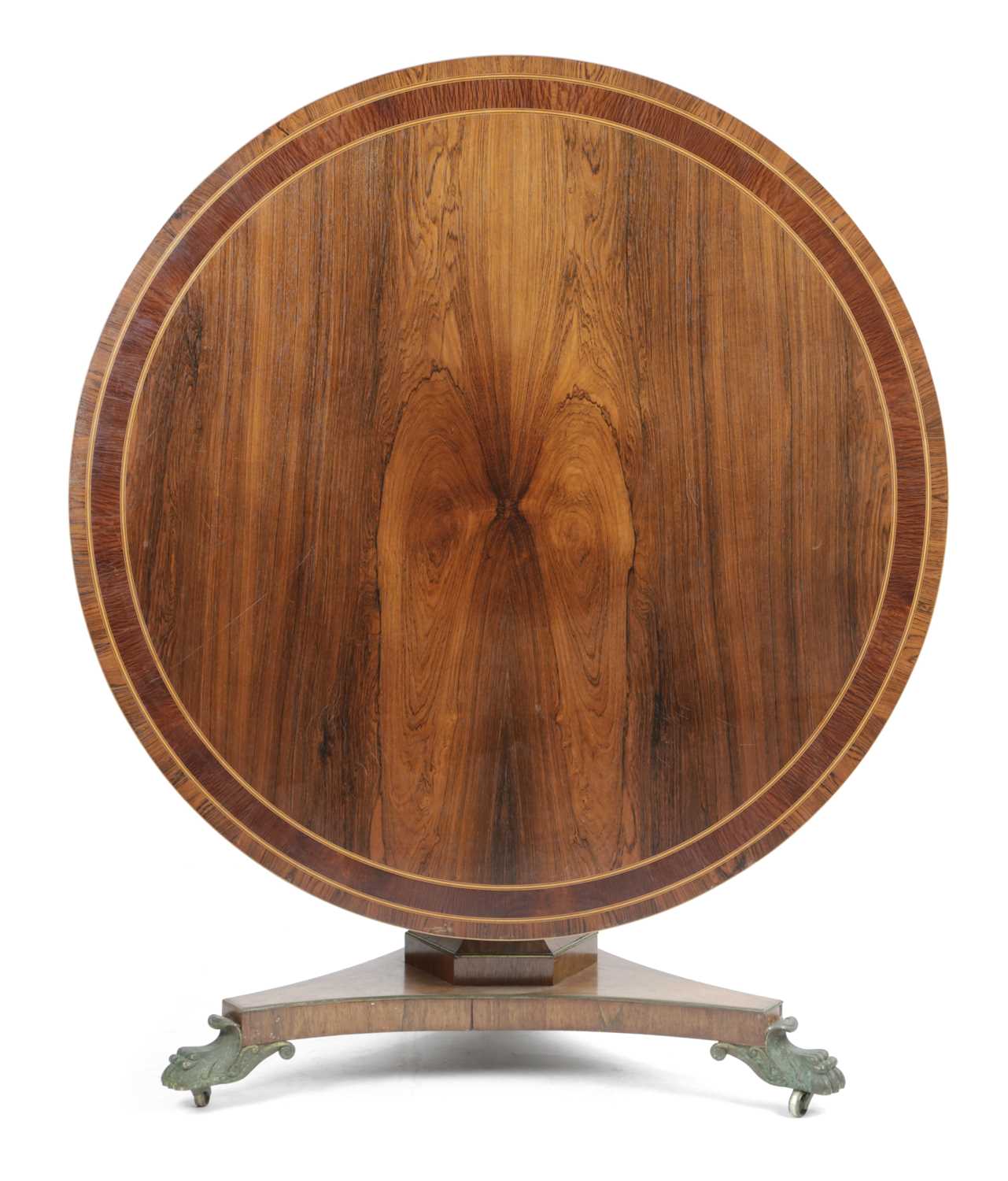 λ A REGENCY ROSEWOOD CENTRE TABLE EARLY 19TH CENTURY the circular tilt-top with partridge wood - Image 2 of 3