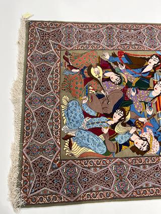 AN ISFAHAN PART SILK PICTORIAL RUG C.1970 the field depicting dancing ladies and musicians within - Image 5 of 5