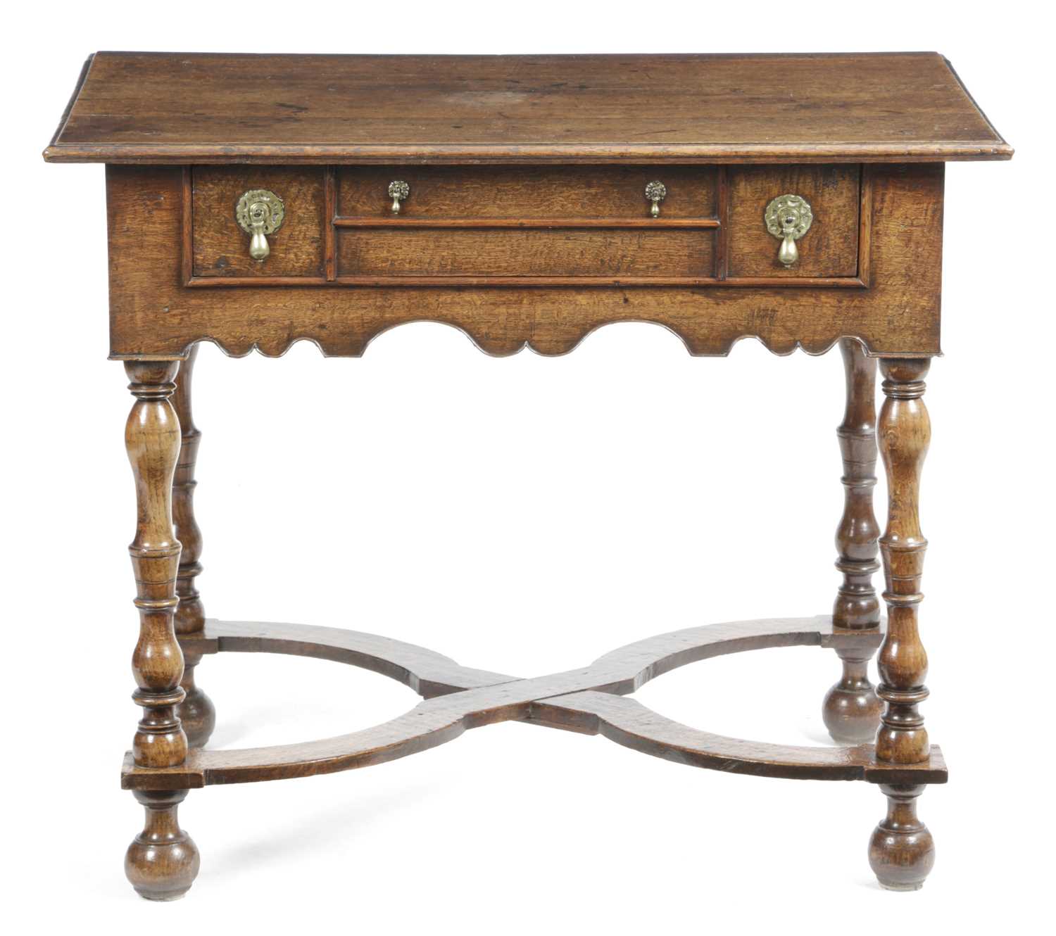 A WILLIAM AND MARY OAK SIDE TABLE LATE 17TH CENTURY the rectangular top above a single drawer with