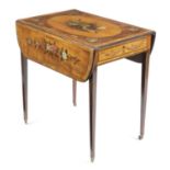 A VICTORIAN PAINTED SATINWOOD PEMBROKE TABLE IN SHERATON STYLE, LATE 19TH CENTURY the top