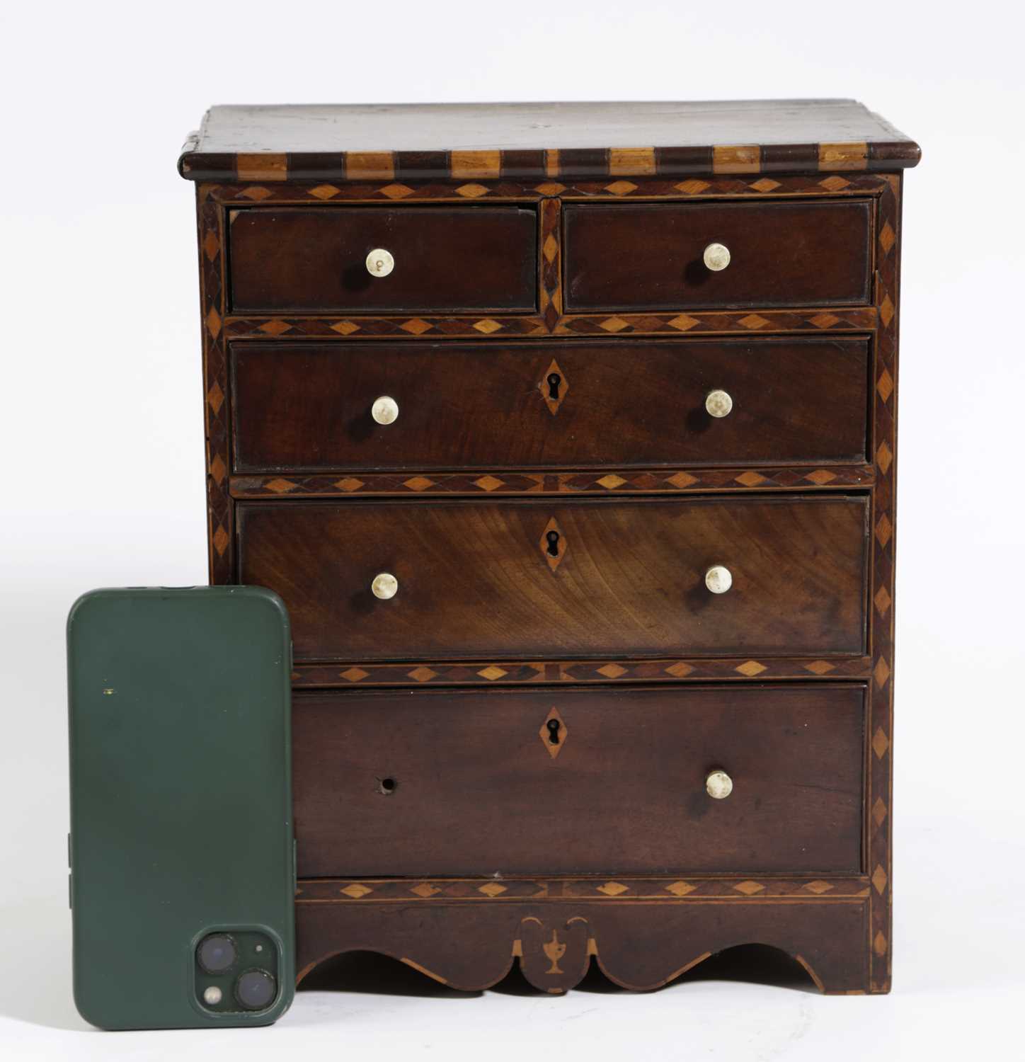 λ A REGENCY MAHOGANY MINIATURE CHEST POSSIBLY SCOTTISH, EARLY 19TH CENTURY with two short and - Image 2 of 2