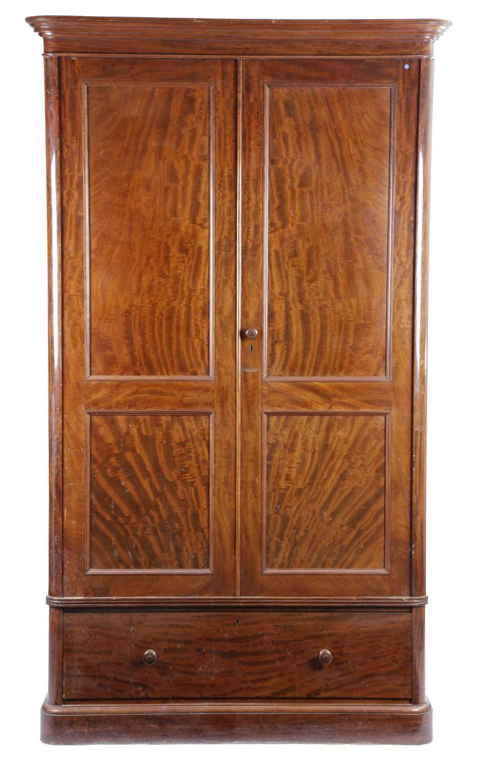 A MATCHED PAIR OF VICTORIAN MAHOGANY WARDROBES BY HOLLAND & SONS, C.1870-80 each with a moulded - Image 2 of 2