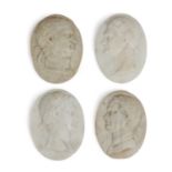 FOUR ITALIAN GRAND TOUR WHITE MARBLE OVAL MEDALLIONS 18TH CENTURY AND LATER depicting Roman Emperors