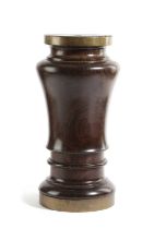 A TREEN LIGNUM VITAE AND BRASS MOUNTED STAND 19TH CENTURY of baluster form with turned banding 43.