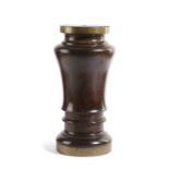 A TREEN LIGNUM VITAE AND BRASS MOUNTED STAND 19TH CENTURY of baluster form with turned banding 43.