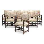 A SET OF EIGHT ITALIAN WALNUT DINING CHAIRS IN RENAISSANCE STYLE, IN THE MANNER OF ANGIOLIO BARBETTI