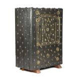 A STUDDED IRON SAFE FRENCH OR GERMAN, LATE 18TH / EARLY 19TH CENTURY the front with applied gilded