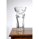 A BACCARAT GLASS TORNADO VASE 20TH CENTURY of flaring cylindrical form with cut-out twisting