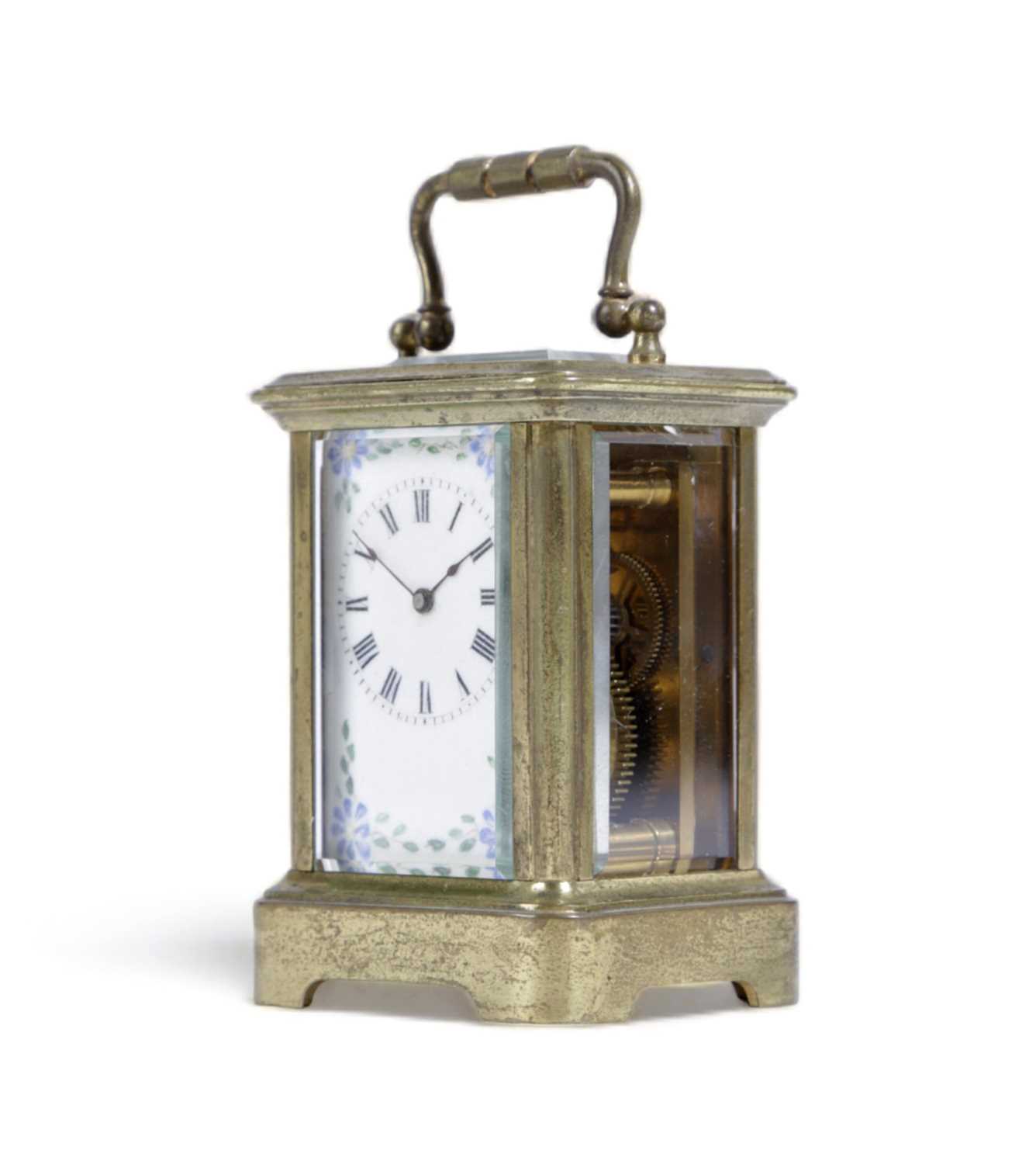 A FRENCH BRASS MINIATURE CARRIAGE TIME PIECE LATE 19TH / EARLY 20TH CENTURY the movement with a