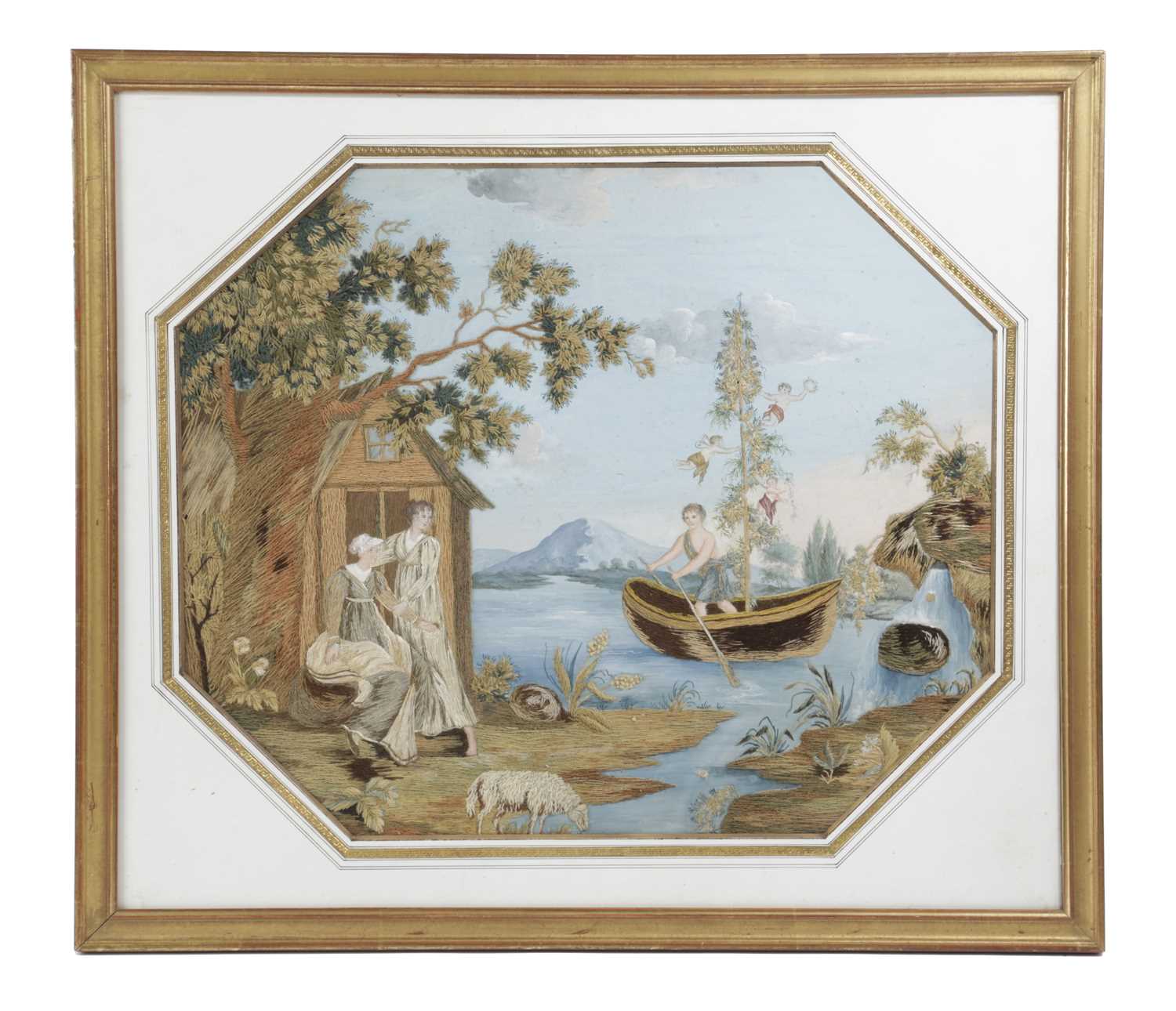 AN ITALIAN SILKWORK AND GOUACHE PICTURE PROBABLY NEAPOLITAN, EARLY 19TH CENTURY depicting a young