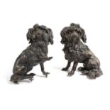 A PAIR OF FRENCH BRONZE FIGURES OF TERRIERS AFTER JEAN-JACQUES CAFFIERI, 19TH CENTURY seated, facing