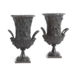 A PAIR OF ITALIAN BRONZE GRAND TOUR VASES MID-19TH CENTURY each of twin handled campana form,