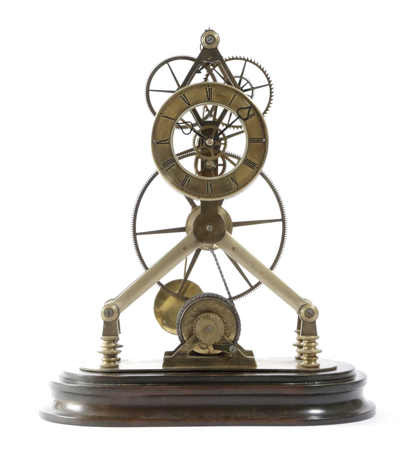 A BRASS 'GREAT WHEEL' SKELETON CLOCK IN VICTORIAN STYLE, 20TH CENTURY the chain driven single