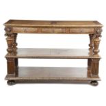 A WALNUT THREE TIER BUFFET BY MORANT & CO., IN RENAISSANCE STYLE, 19TH CENTURY the rectangular top