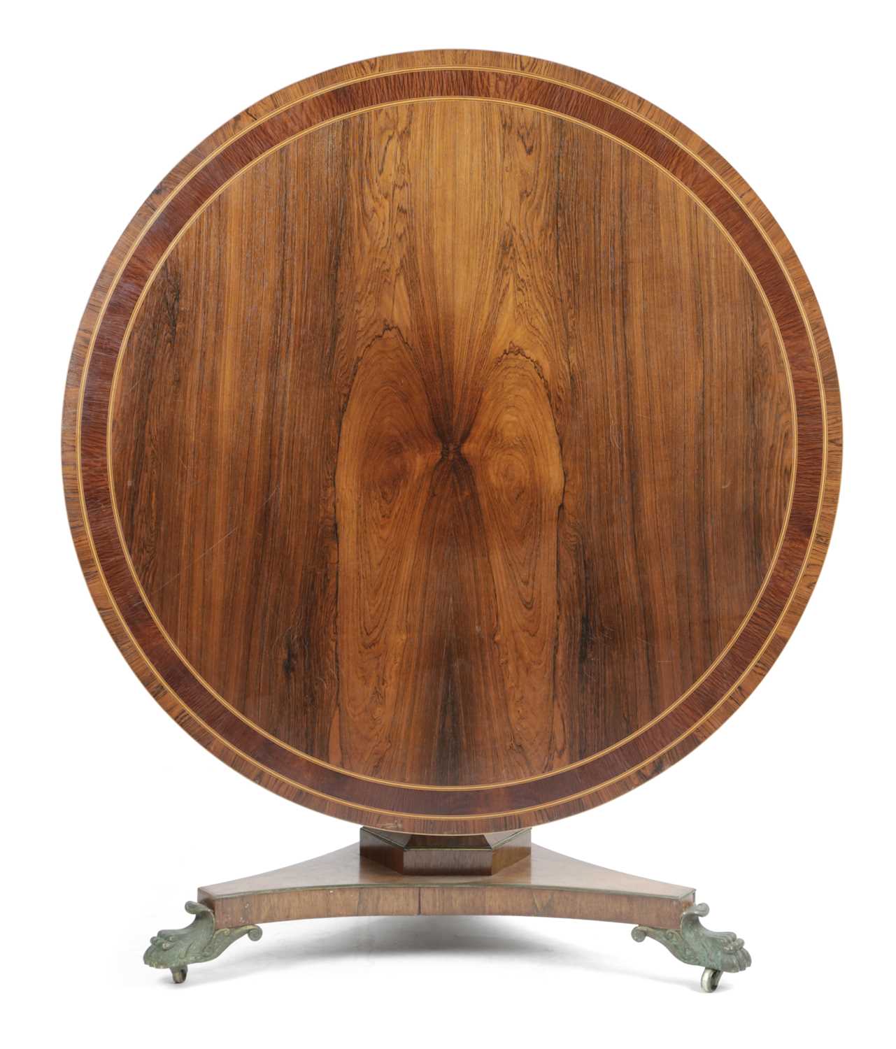 λ A REGENCY ROSEWOOD CENTRE TABLE EARLY 19TH CENTURY the circular tilt-top with partridge wood - Image 3 of 3