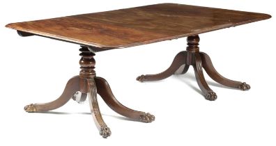 A GEORGE IV MAHOGANY TWIN PEDESTAL DINING TABLE POSSIBLY IRISH, C.1830 the top with a moulded edge
