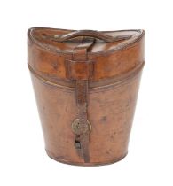 A BROWN LEATHER TRIPLE HAT BOX BY JOHNSON & CO, REGENT STREET, LONDON, LATE 19TH / EARLY 20TH