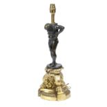 A GILT AND PATINATED BRONZE FIGURAL TABLE LAMP IN EMPIRE STYLE, MID-20TH CENTURY the bearded male