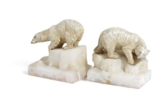 A PAIR OF AUSTRIAN COLD PAINTED BRONZE POLAR BEAR BOOKENDS BY FRANZ BERGMAN, LATE 19TH CENTURY