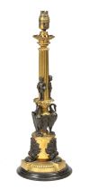 A GILT AND PATINATED BRONZE TABLE LAMP IN EMPIRE STYLE, MID-20TH CENTURY the fluted column with