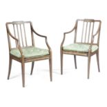 A PAIR OF GEORGE III PAINTED ARMCHAIRS PROBABLY IRISH, LATE 18TH CENTURY each with a tablet top rail