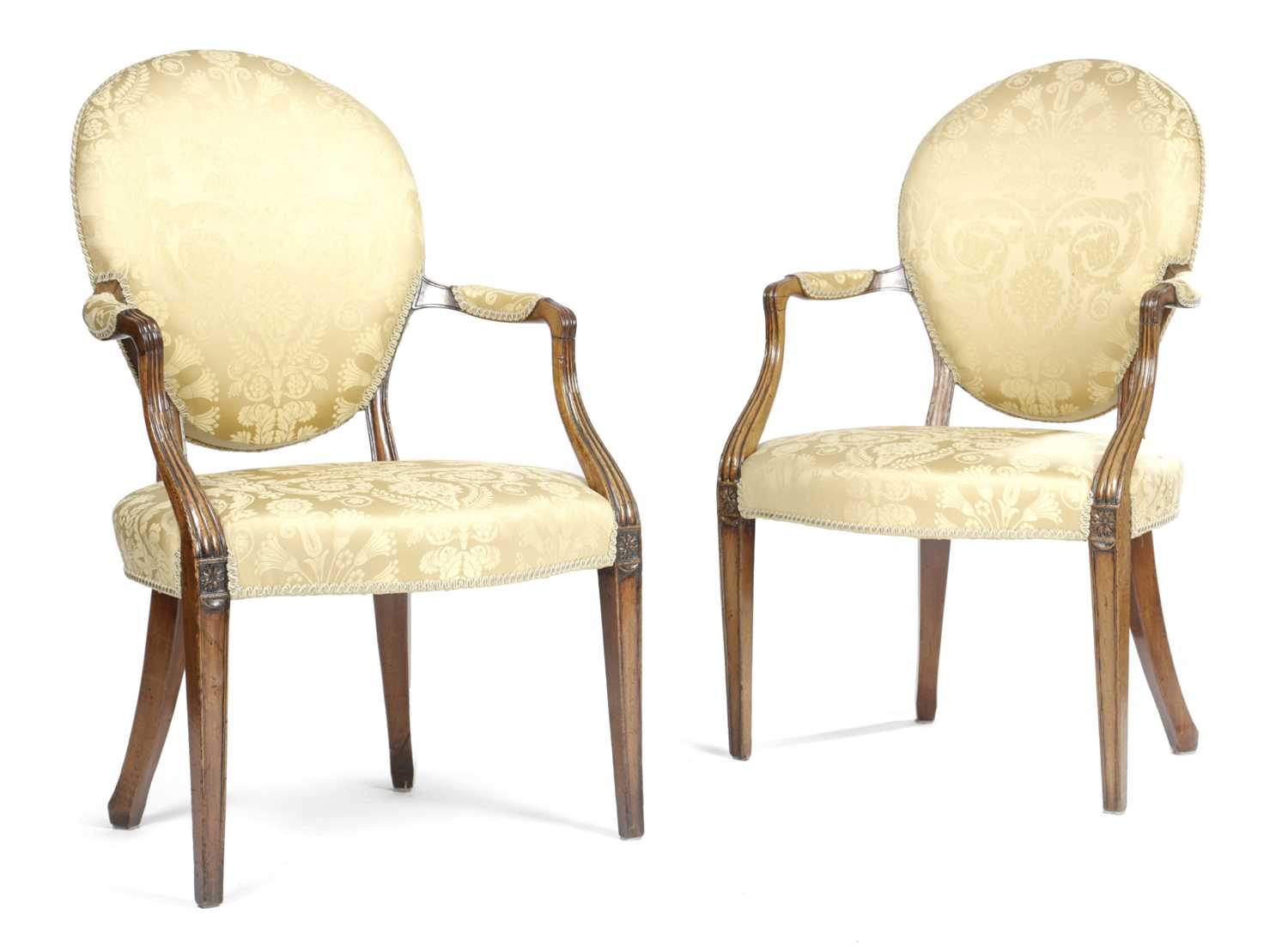 A PAIR OF GEORGE III MAHOGANY ARMCHAIRS LATE 18TH CENTURY each with a padded back, seat and