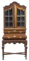 A SMALL DUTCH WALNUT AND OAK DISPLAY CABINET ON STAND IN BAROQUE STYLE, EARLY 19TH CENTURY AND LATER