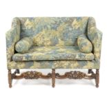 A WALNUT TWO SEATER SOFA IN WILLIAM AND MARY STYLE, LATE 19TH / EARLY 20TH CENTURY later covered