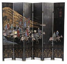 A CHINESE EXPORT COROMANDEL LACQUER SIX-FOLD SCREEN LATE 19TH / EARLY 20TH CENTURY double sided, and