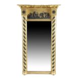 A WILLIAM IV GILTWOOD AND GESSO PIER MIRROR C.1830 the rectangular plate flanked by green painted