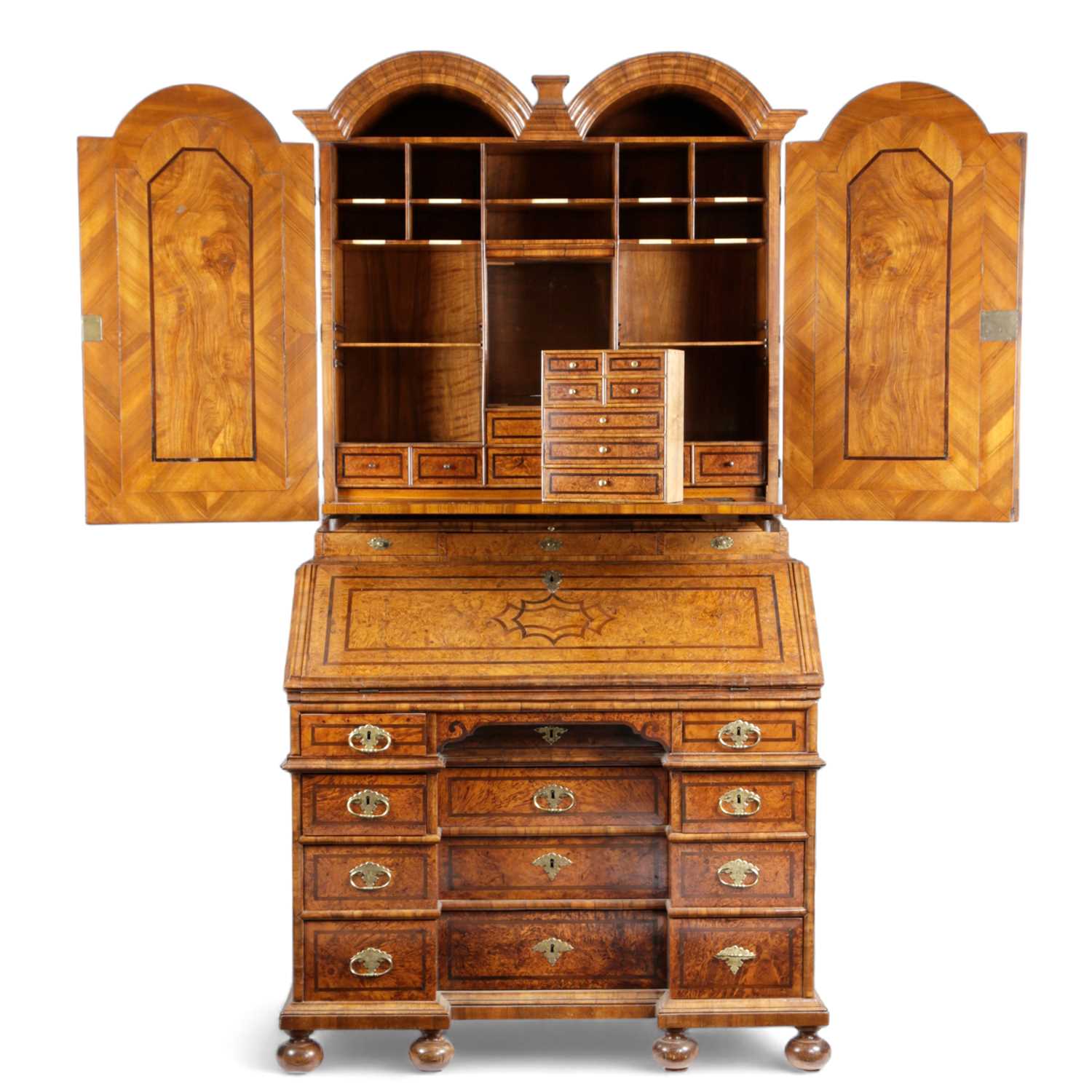 A NORTH EUROPEAN FIELD MAPLE AND WALNUT BUREAU BOOKCASE POSSIBLY SWEDISH, 18TH CENTURY AND LATER - Image 3 of 4