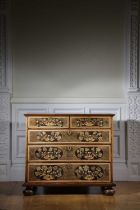 A FINE WILLIAM AND MARY OYSTER VENEERED AND MARQUETRY CHEST LATE 17TH CENTURY inlaid with panels