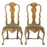 A PAIR OF DUTCH WALNUT AND MARQUETRY SIDE CHAIRS LATE 18TH CENTURY each with an arched back with a