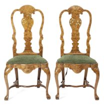 A PAIR OF DUTCH WALNUT AND MARQUETRY SIDE CHAIRS LATE 18TH CENTURY each with an arched back with a