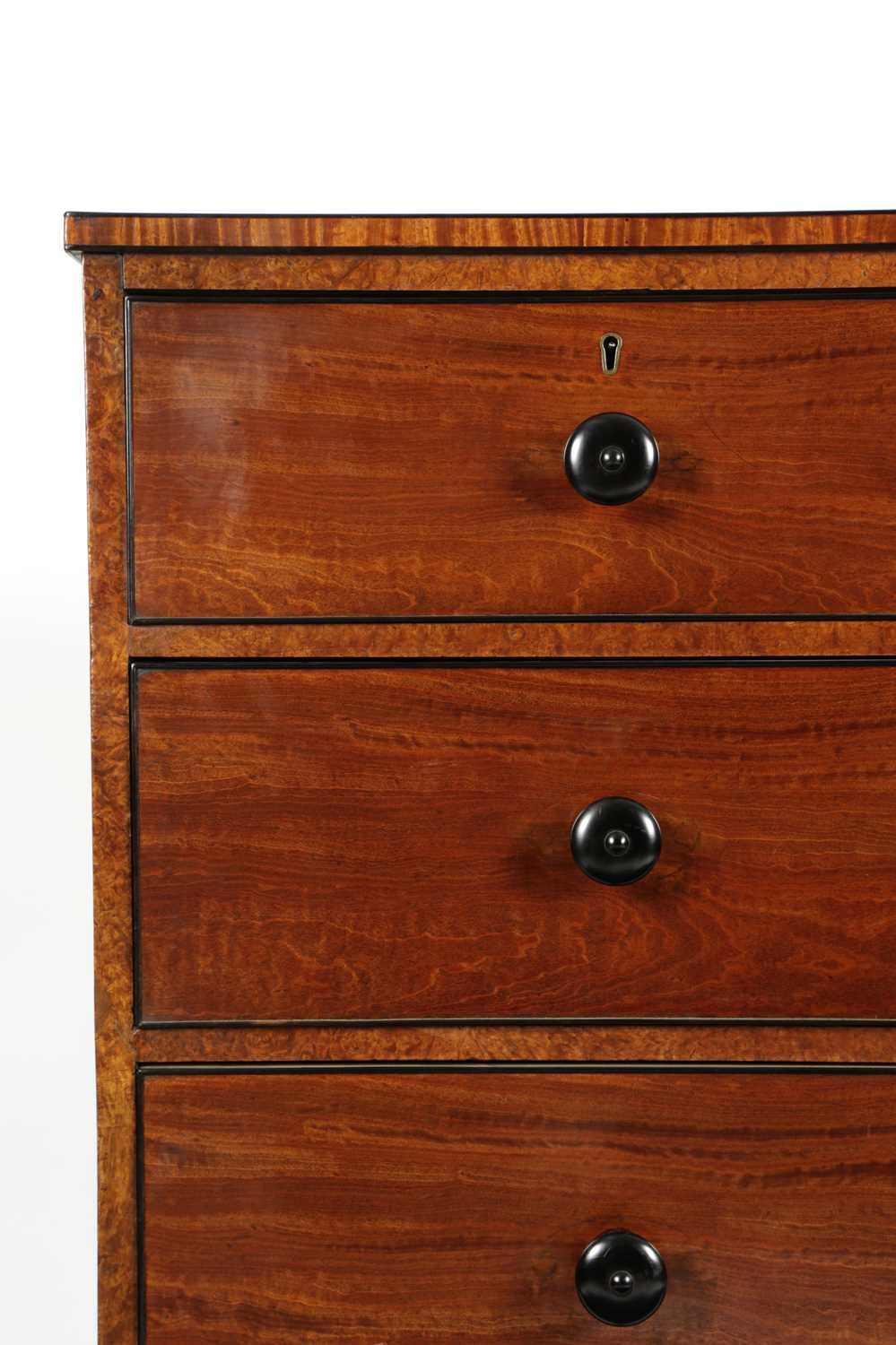 A REGENCY SATINWOOD CHEST IN THE MANNER OF GILLOWS, 19TH CENTURY with ebony edging and fitted with - Image 2 of 2