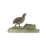 AN AUSTRIAN COLD FRANCE PAINTED BRONZE GROUSE MENU HOLDER IN THE MANNER OF BERGMAN, LATE 19TH