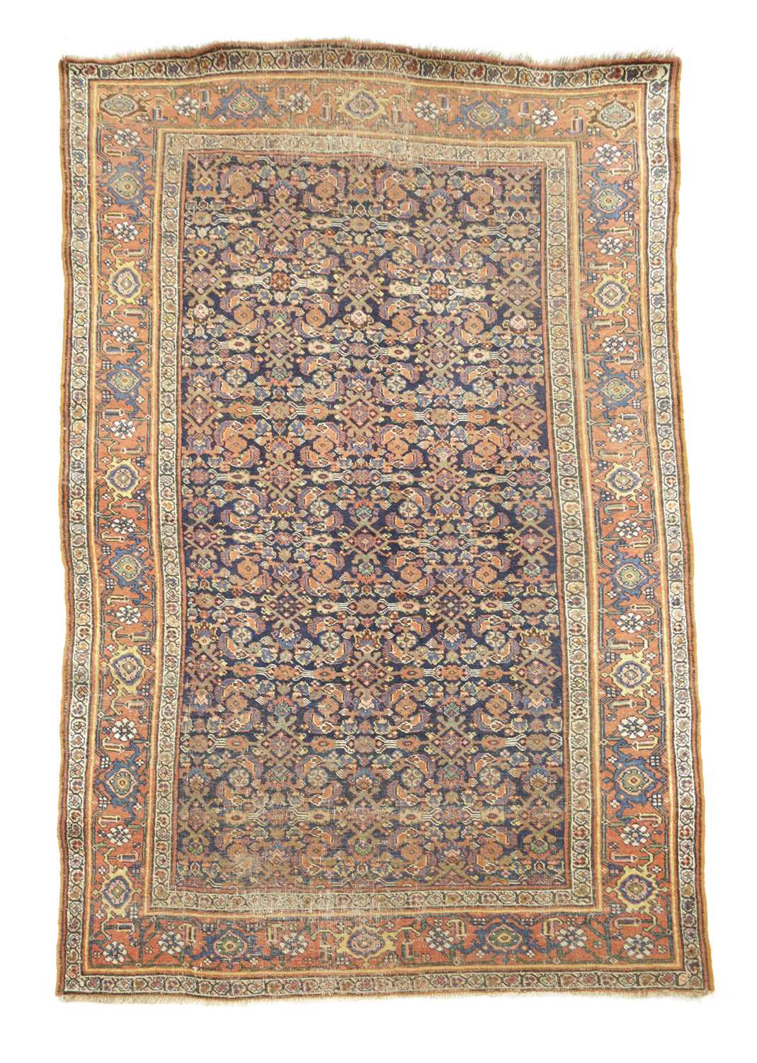 A BIDJAR RUG PERSIAN KURDISTAN, C.1900 the indigo Herati field enclosed by madder borders of samovar