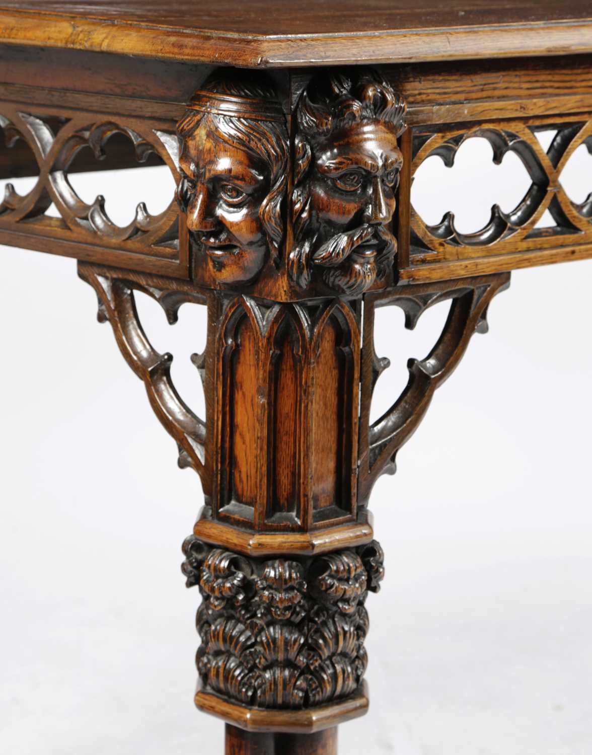 A FINE GEORGE IV OAK GOTHIC REVIVAL SERVING TABLE IN THE MANNER OF A.W.N. PUGIN, C.1830 the frieze - Image 5 of 5