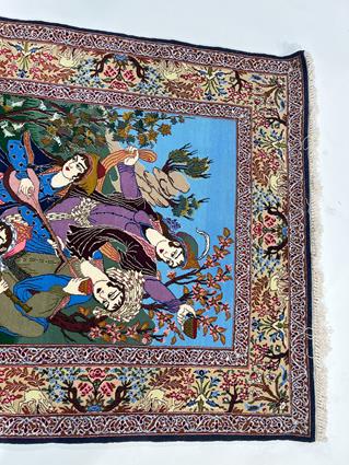 AN ISFAHAN PICTORIAL RUG CENTRAL PERSIA, C.1970 the field depicting musicians and dancing girls in - Image 3 of 5