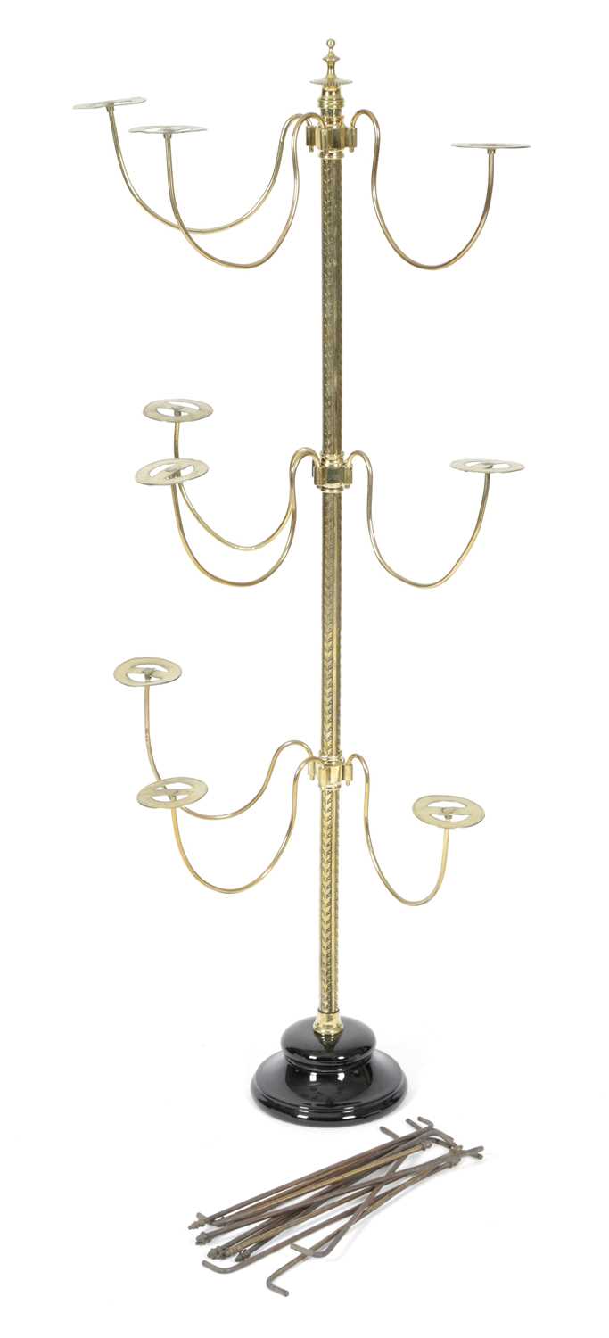 A VICTORIAN BRASS ADJUSTABLE HAT OR SCARF STAND LATE 19TH CENTURY with three sets of three