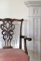 A PAIR OF MAHOGANY ARMCHAIRS IN GEORGE III STYLE, 19TH CENTURY each with scroll top rail centred