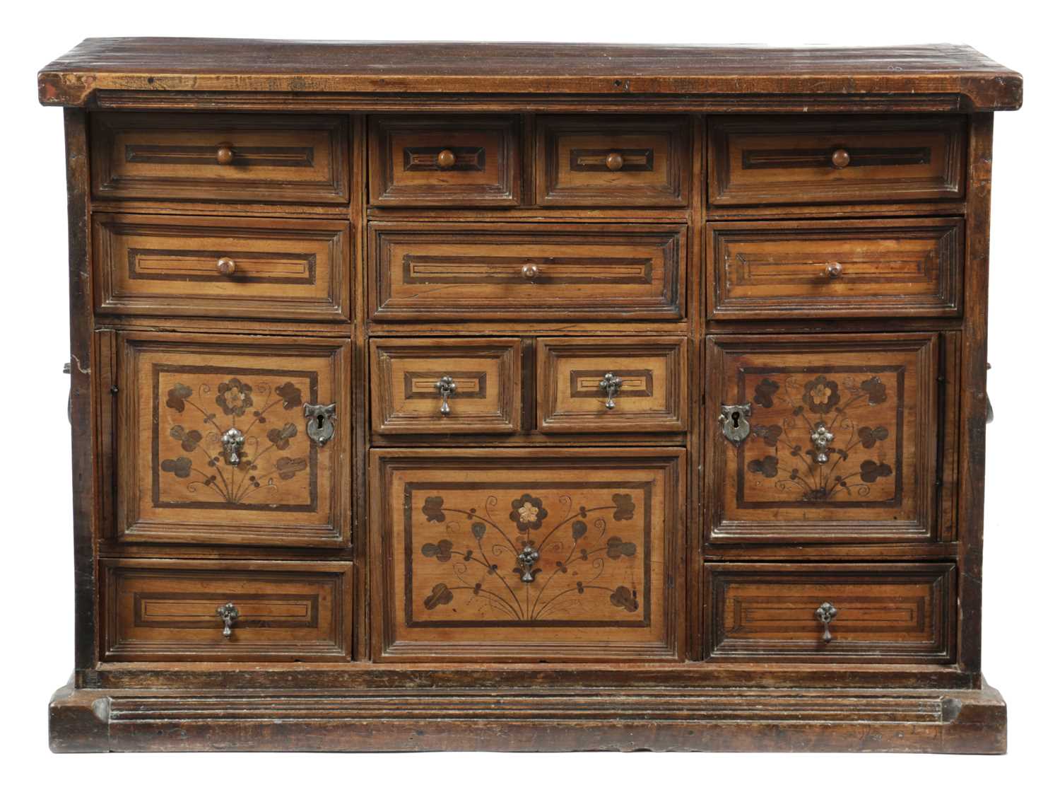 A CONTINENTAL WALNUT AND MARQUETRY CABINET POSSBILY SPANISH OR ITALIAN, LATE 17TH / EARLY 18TH