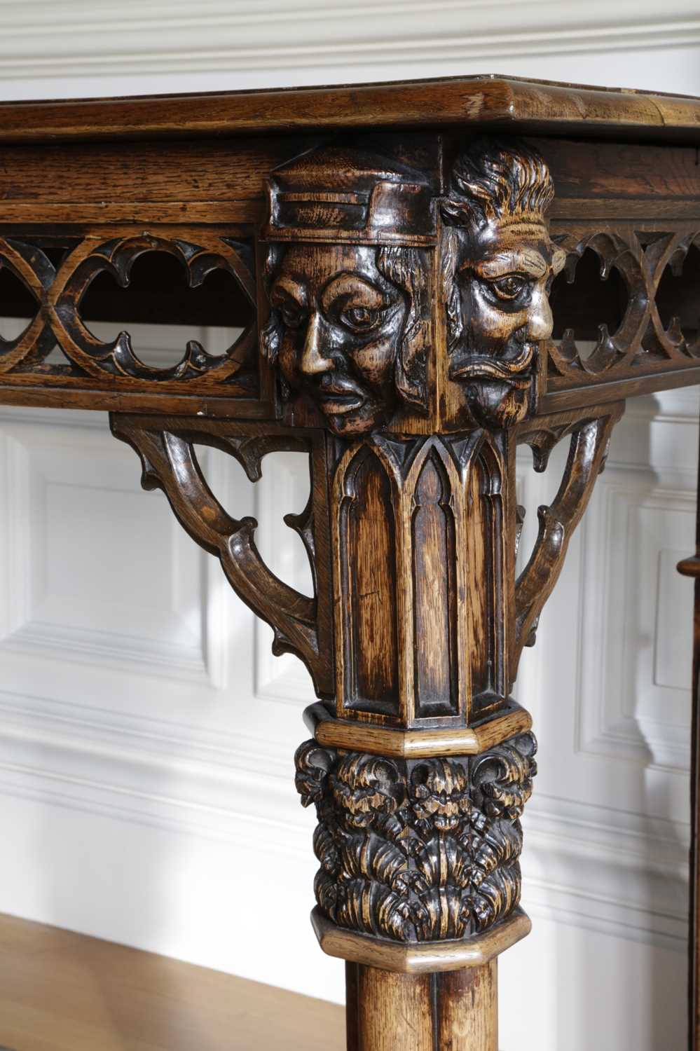 A FINE GEORGE IV OAK GOTHIC REVIVAL SERVING TABLE IN THE MANNER OF A.W.N. PUGIN, C.1830 the frieze - Image 3 of 5