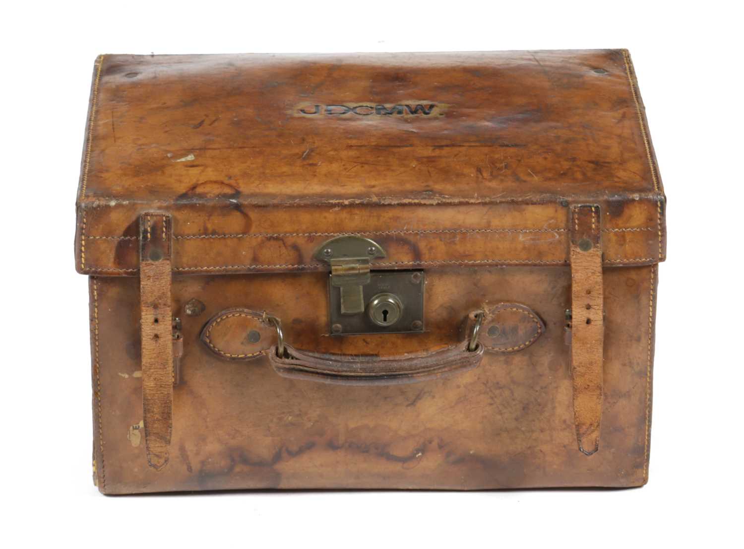 A BROWN LEATHER HAT BOX BY DREW & SONS, LATE 19TH / EARLY 20TH CENTURY the lid with impressed - Image 2 of 3