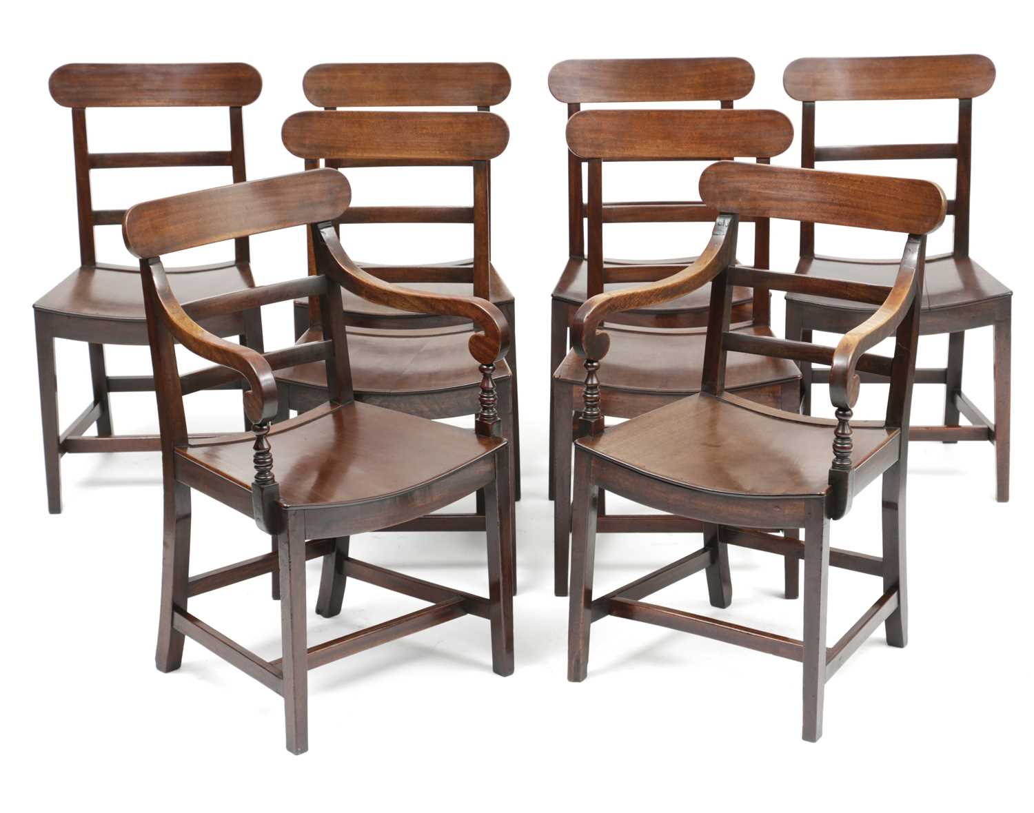 A SET OF EIGHT REGENCY MAHOGANY COUNTRY DINING CHAIRS EAST ANGLIAN, EARLY 19TH CENTURY each with a