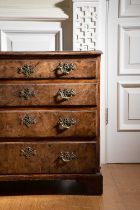 A RARE GEORGE II YEW CHEST C.1740-50 the top with crossbanding and a moulded edge above four long