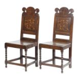 A PAIR OF WILLIAM AND MARY OAK SIDE CHAIRS POSSIBLY YORKSHIRE, LATE 17TH CENTURY each with a fret