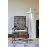 A PAIR OF WALNUT ARMCHAIRS LATE 17TH CENTURY each with a back and seat upholstered in 18th century