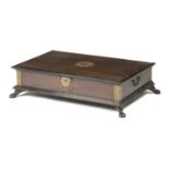 A DUTCH-COLONIAL HARDWOOD AND BRASS MOUNTED CASH OR DOCUMENT BOX 19TH CENTURY of rectangular form,