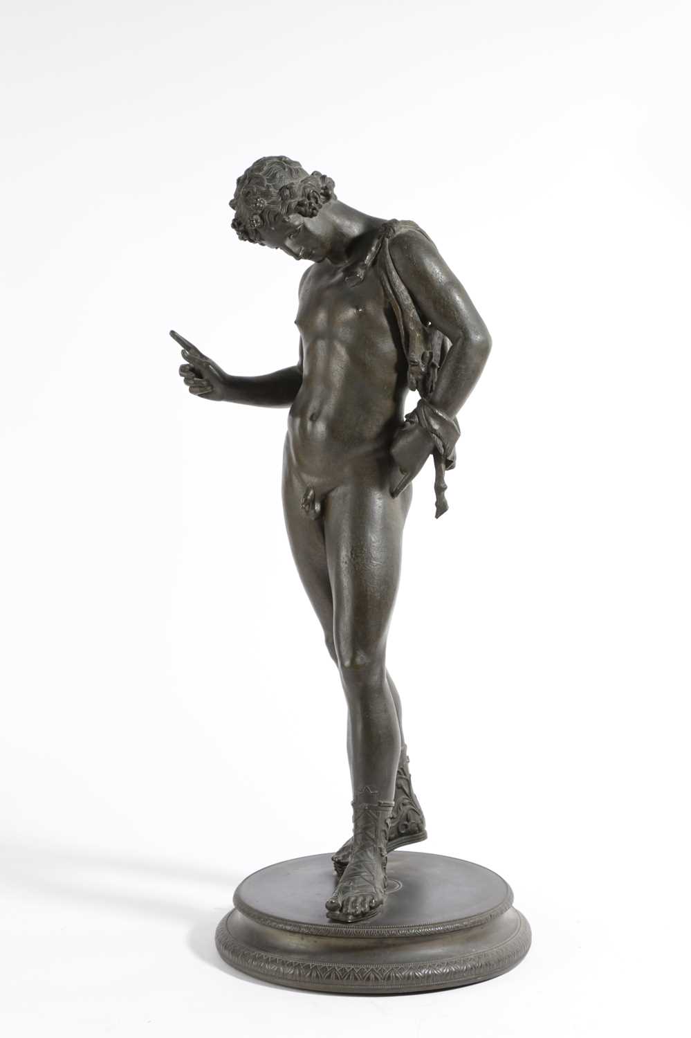 AN ITALIAN BRONZE GRAND TOUR FIGURE OF NARCISSUS AFTER THE ANTIQUE, NEAPOLITAN, LATE 19TH CENTURY